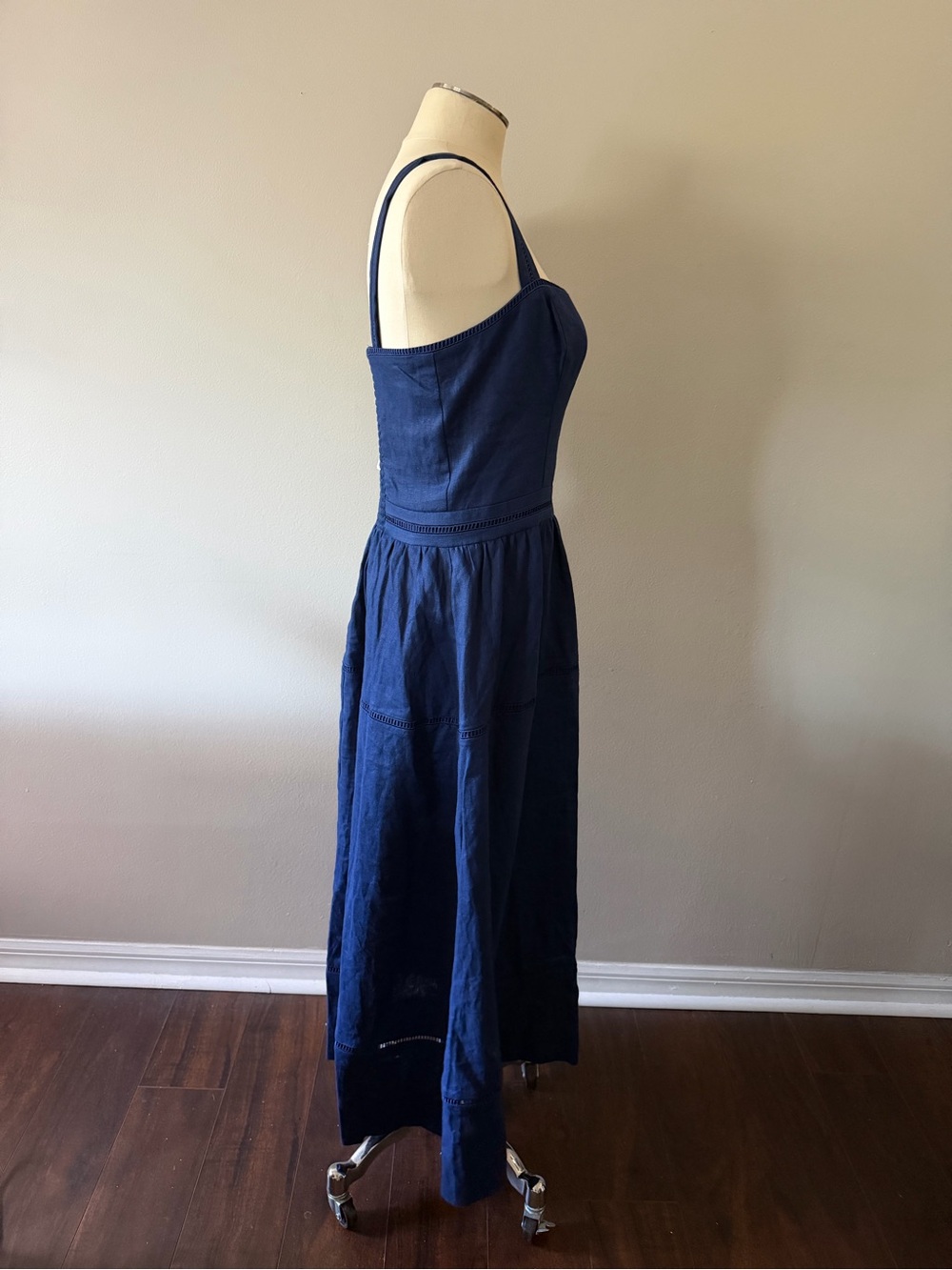 NWT Reformation Everett Linen dress 10, Navy Square Neck Sundress with Pockets - Picture 8 of 9